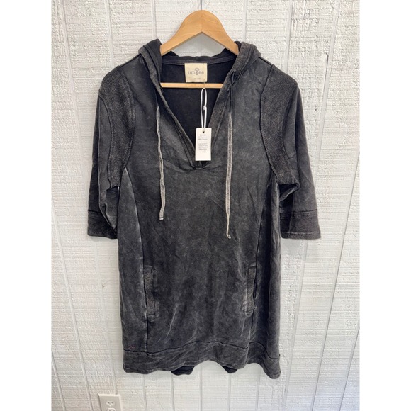 Umgee Dresses & Skirts - Umgee Hoodie Dress Womens Charcoal Gray Mineral Wash Ribbed Knit Mini S/M